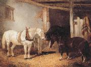 John Frederick Herring Three Horses in A stable,Feeding From a Manger Spain oil painting artist